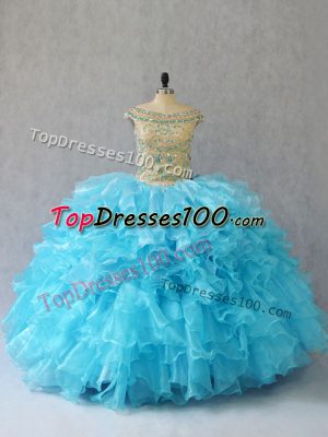 Fantastic Floor Length Ball Gowns Sleeveless Baby Blue Quinceanera Gown Lace Up