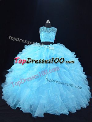 On Sale Sleeveless Zipper Floor Length Beading and Ruffles Quince Ball Gowns