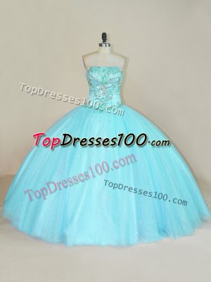 Custom Designed Tulle Sleeveless Floor Length Quinceanera Gowns and Beading