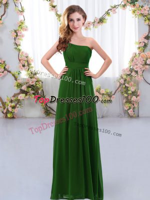 Flirting Floor Length Dark Green Vestidos de Damas Chiffon Sleeveless Ruching