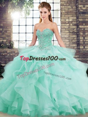 Sophisticated Ball Gowns Sleeveless Apple Green Ball Gown Prom Dress Brush Train Lace Up