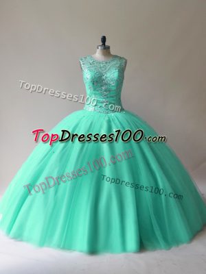 Floor Length Lace Up Sweet 16 Dress Aqua Blue for Sweet 16 and Quinceanera with Beading