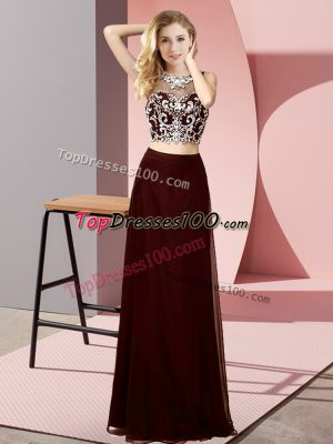 Chiffon Sleeveless Floor Length Prom Evening Gown and Beading