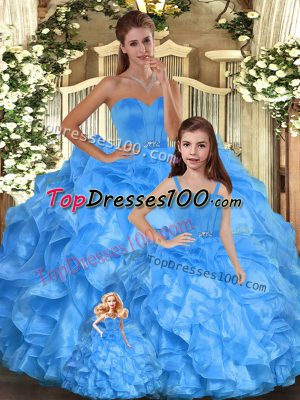 Sweetheart Sleeveless Lace Up Quinceanera Gowns Baby Blue Organza