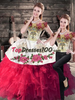 Dazzling Satin and Organza Sleeveless Floor Length Quinceanera Gowns and Embroidery