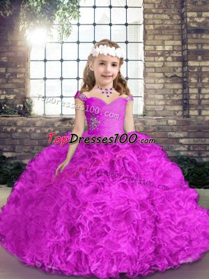 Modern Sleeveless Beading Lace Up Girls Pageant Dresses