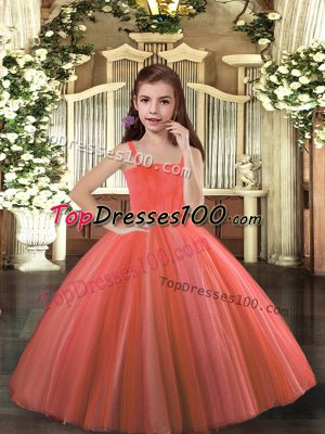 Straps Sleeveless Tulle Child Pageant Dress Beading Lace Up