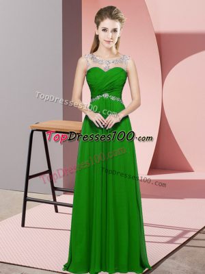 Simple Green Empire Chiffon Scoop Sleeveless Beading Floor Length Backless Prom Gown
