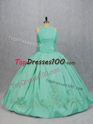 Sleeveless Floor Length Embroidery Zipper Quinceanera Gown with Apple Green