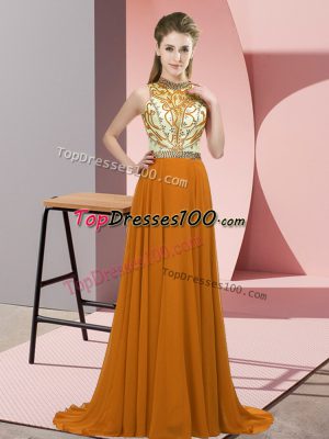 Chiffon Sleeveless Brush Train and Beading