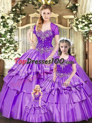 Fine Beading and Ruffled Layers Sweet 16 Quinceanera Dress Lavender Lace Up Sleeveless Floor Length