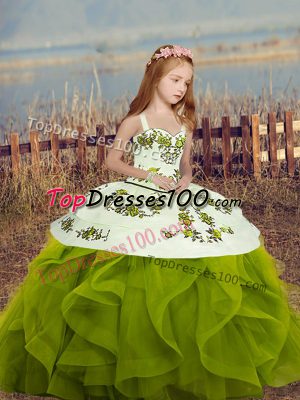 Hot Selling Long Sleeves Lace Up Floor Length Embroidery and Ruffles Little Girl Pageant Dress