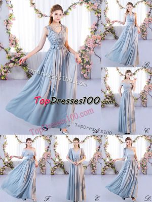Sleeveless Floor Length Belt Lace Up Dama Dress with Grey