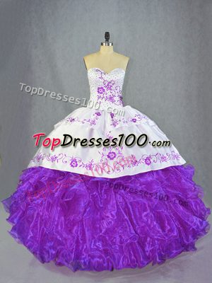 Glittering Purple Sweet 16 Dresses Sweetheart Sleeveless Brush Train Lace Up
