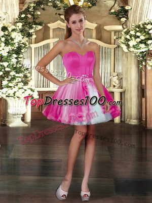 Eye-catching Fuchsia Ball Gowns Sweetheart Sleeveless Tulle Mini Length Lace Up Belt Party Dress for Toddlers
