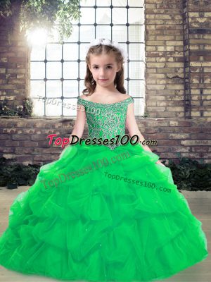 Turquoise Sleeveless Floor Length Pick Ups Lace Up Pageant Gowns For Girls