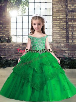 Perfect Floor Length Lace Up Winning Pageant Gowns Green for Party and Wedding Party with Beading and Lace and Appliques