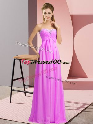 Exceptional Lilac Lace Up Prom Gown Beading Sleeveless Floor Length