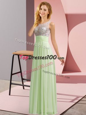 Edgy Yellow Green Sleeveless Floor Length Beading Side Zipper Wedding Party Dress