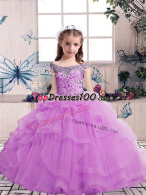 Luxurious Sleeveless Lace Up Floor Length Beading Little Girl Pageant Dress