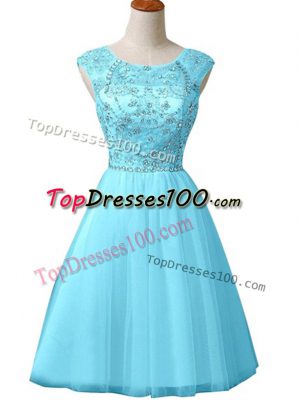 Sleeveless Mini Length Beading Zipper Prom Dresses with Baby Blue