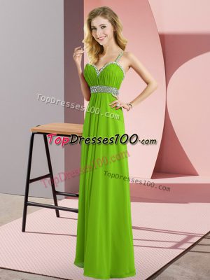 Luxurious Empire Beading Prom Party Dress Criss Cross Chiffon Sleeveless Floor Length