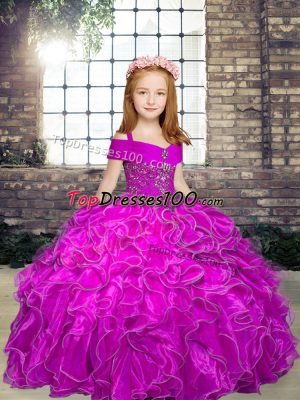 Perfect Straps Sleeveless Organza Child Pageant Dress Beading and Ruffles Lace Up