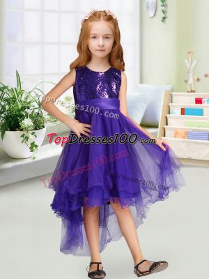 Sleeveless Zipper High Low Sequins and Bowknot Flower Girl Dresses for Less