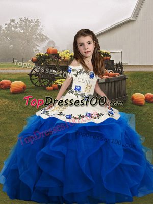 Sleeveless Embroidery and Ruffles Lace Up Kids Pageant Dress