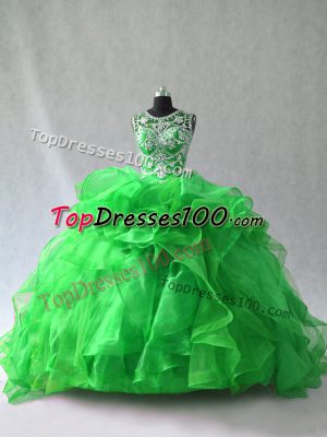 Modest Green Sleeveless Beading and Ruffles Sweet 16 Quinceanera Dress