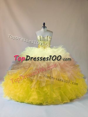 Sleeveless Beading and Ruffles Lace Up 15th Birthday Dress