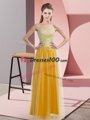 Floor Length Gold Prom Evening Gown Sweetheart Sleeveless Lace Up