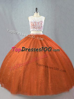 Rust Red Tulle Zipper Sweet 16 Dresses Sleeveless Floor Length Beading
