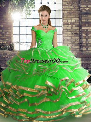 Tulle Sleeveless Floor Length Quinceanera Dress and Beading and Ruffled Layers