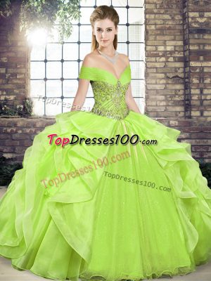Sleeveless Lace Up Floor Length Beading and Ruffles Vestidos de Quinceanera