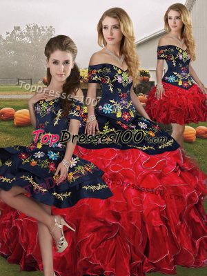 Sleeveless Embroidery and Ruffles Lace Up 15th Birthday Dress