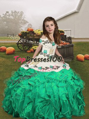 Excellent Ball Gowns Kids Pageant Dress Turquoise Straps Organza Sleeveless Floor Length Lace Up