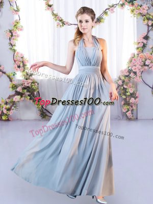 Decent Grey Empire Belt Court Dresses for Sweet 16 Lace Up Chiffon Sleeveless Floor Length