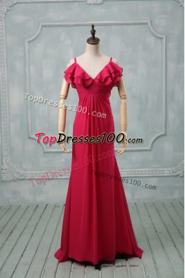 Chic Chiffon Sleeveless Prom Party Dress Brush Train and Ruching