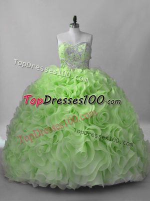 Gorgeous Sleeveless Brush Train Beading Lace Up 15th Birthday Dress