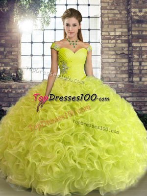 Elegant Yellow Green Lace Up Sweet 16 Dress Beading Sleeveless Floor Length