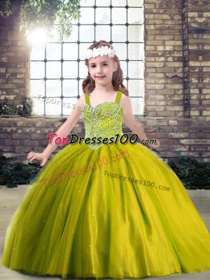 Fancy Floor Length Ball Gowns Sleeveless Olive Green Pageant Dresses Lace Up