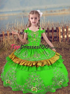 Elegant Off The Shoulder Lace Up Beading and Embroidery Little Girls Pageant Dress Wholesale Sleeveless