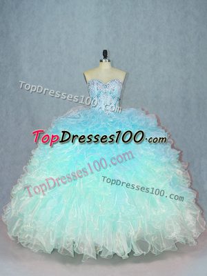 Luxurious Sleeveless Beading and Ruffles Lace Up Sweet 16 Dress with Multi-color