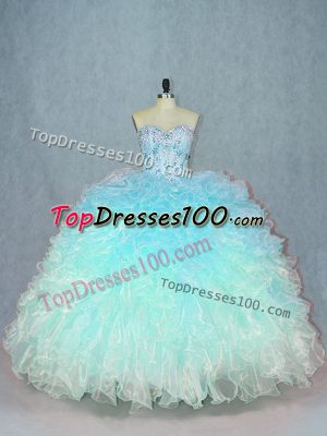 Luxurious Sleeveless Beading and Ruffles Lace Up Sweet 16 Dress with Multi-color