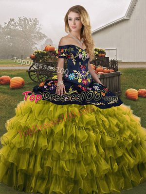 Sexy Olive Green Sleeveless Organza Lace Up 15 Quinceanera Dress for Military Ball and Sweet 16 and Quinceanera