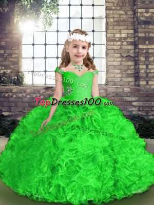 Beading and Ruffles Pageant Dress Green Lace Up Sleeveless Floor Length