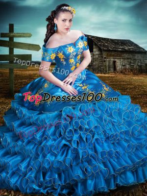 Glamorous Sleeveless Lace Up Floor Length Embroidery and Ruffles Quinceanera Gown