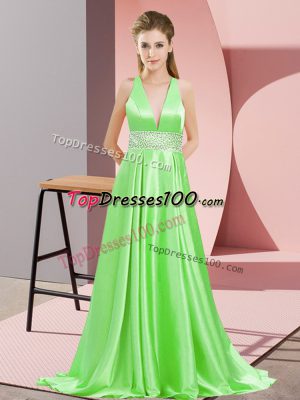 Best Selling Sleeveless Brush Train Beading Backless Prom Dress