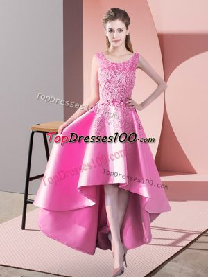 Sleeveless Zipper High Low Lace Bridesmaid Dress